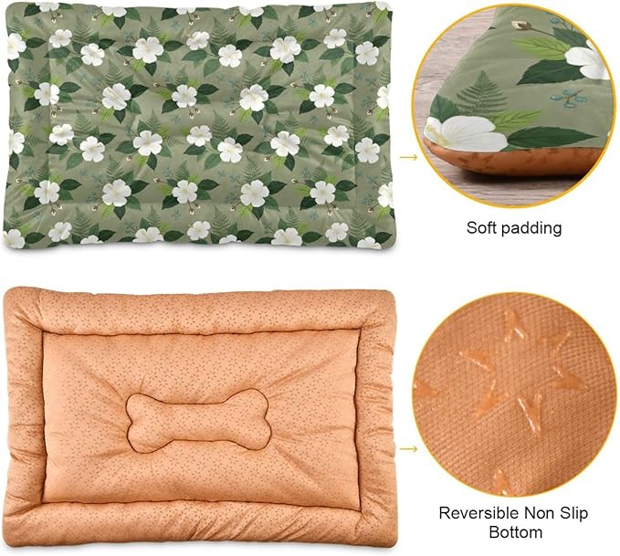 Dog Bed for Crate Washable Pet Sleep Pad, Floral Print Kennel Mat with Non-Slip Bottom, Soft Fluffy Supplies Pet for Dogs and Cats (24x18 inch)