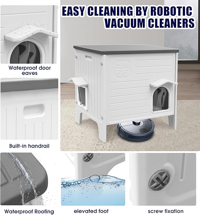Plastic Cat House Outdoor & Indoor, Feral Cat Houses with Escape Door, Waterproof Outdoor Cat Shelter for Feral Stray Cat Kitty, Assemble Easily