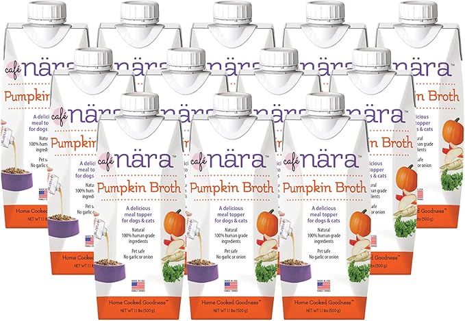 Café Nara Grain-Free Pumpkin Broth Wet Food Topper for Dogs & Cats - 100% Natural, Healthy Hydration - 1.1 lbs (Pack of 12)