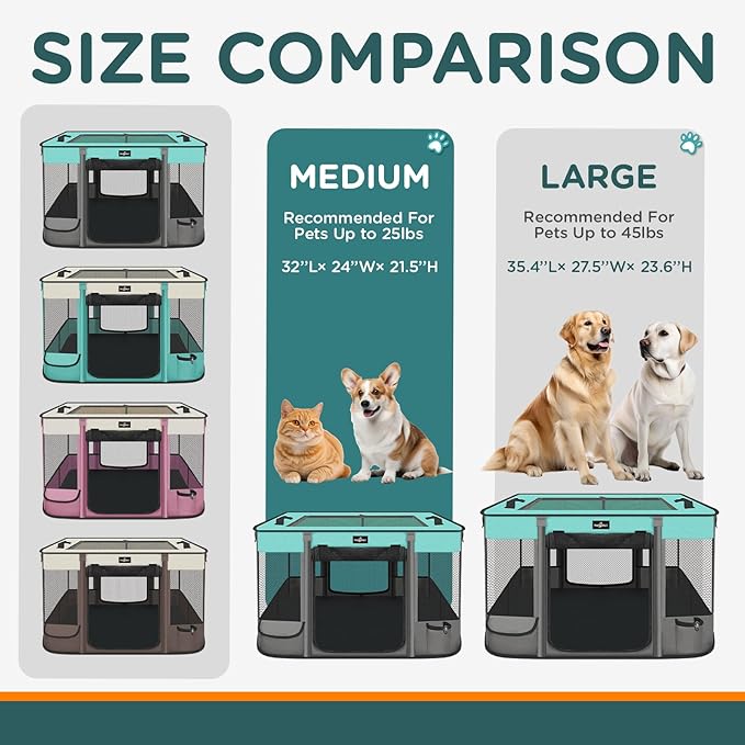 Foldable Pet Kitten Playpen, Waterproof Portable Dog Cat Playpen Kennel Tent for Small Cat Dog, Retractable Shade Cover with Free Carrying Case, Indoor Outdoor Use for Small Animals.