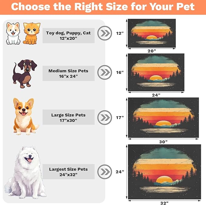 Sunrise Dog Food Mat for Floors Absorbent, Quick Dry Water Dispenser Mat for Food, Water, Pet Supplies 17" x 30", Forest