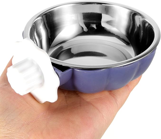 TEHAUX Hanging Pumpkin Pet Bowl Small Blue, Detachable Stainless Steel Dog and Cat Feeding Water Bowl for Crate and Cage Puppy Supplies