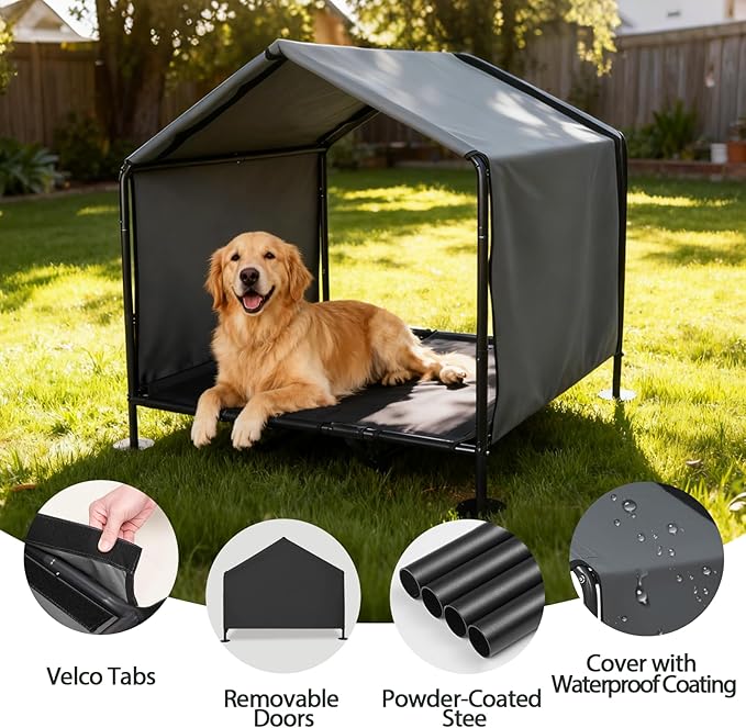 Large Dog House with Bed - LitaiL 3.3' x 2.9' x 3.5' Dog Shade for Outside, Outdoor Dog Kennel for Small Medium Dogs, Waterproof Pet Canopy Shelter Dog Shade Shelter for Pets or Small Animals
