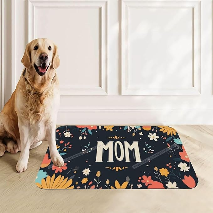 Absorbent Dog Water Cat Mat for Food Water Bowl Quick Dry Happy Mother's Day Floral Gift for Mom Bx Pet Feeding Mats No Stains Dog Food Mat Pet Accessories Supplies Cat Bowl Mats 24x16In