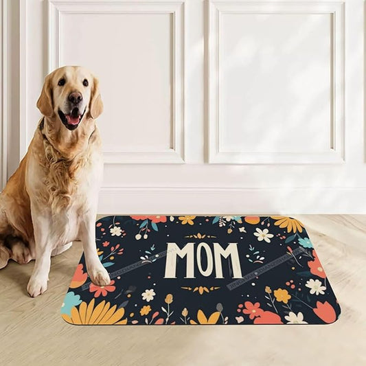 Absorbent Dog Water Cat Mat for Food Water Bowl Quick Dry Happy Mother's Day Floral Gift for Mom Bx Pet Feeding Mats No Stains Dog Food Mat Pet Accessories Supplies Cat Bowl Mats 24x16In