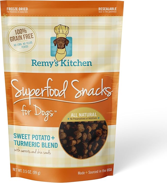 Sweet Potato Turmeric Freeze Dried Dog Treats USA Sourced and Small Batch Made - Human-Grade, All Natural Superfood Dog Snacks Without Artificial Preservatives, Grain Free - 3.5 oz