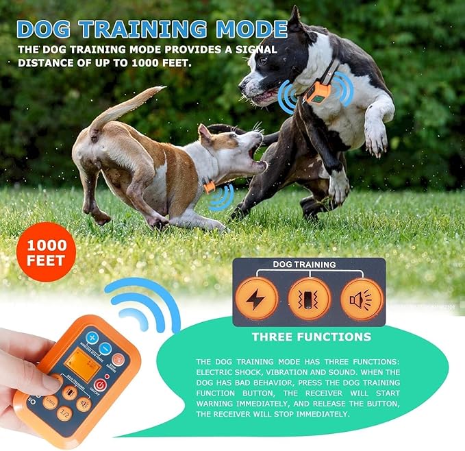 DOTSTAR Wireless Dog Fence Training Collar Pet No Barking Device 3-in-1 System, Remote Wireless Fence Electric Dog Training Stop Barking Pet Contatiner, Rechargeable Waterproof Dog Collar