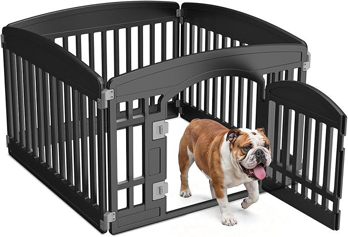 NEWBULIG Dog Playpen 4-Panel, 24IN Puppy Playpen, Stable Dog Play Pen Indoors/Outdoor with Secure Locking Door, Plastic Pet Fence for Small & Medium Dogs
