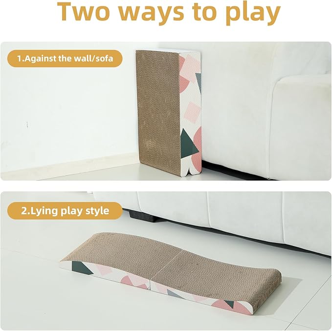 90° Foldable Double-Sided Textured Wave Curve Design, Large Size Cat Scratching Pad for Indoor Cats and Kittens, Easy for Cats to Scratch, Corrugated Cardboard Cat Scratcher Board
