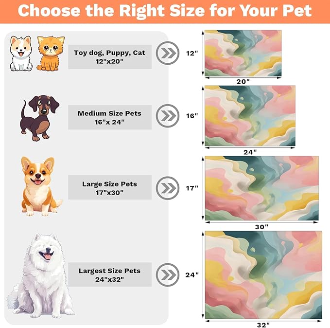 Pink Green Marble Dog Food Mat for Floors Absorbent, Quick Dry Water Dispenser Mat for Food, Water, Pet Supplies 17" x 30", Modern Abstract