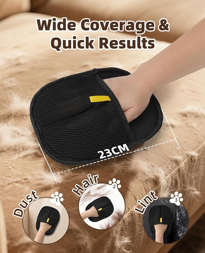 Pet Hair Removal Gloves, Upgraded Pet Hair Grooming Brush for Cats & Dogs, Reusable Electrostatic Pet Hair Remover Tool for Animal Fur, Furniture, Clothing, Carpets, Curtains (Black-6pcs)
