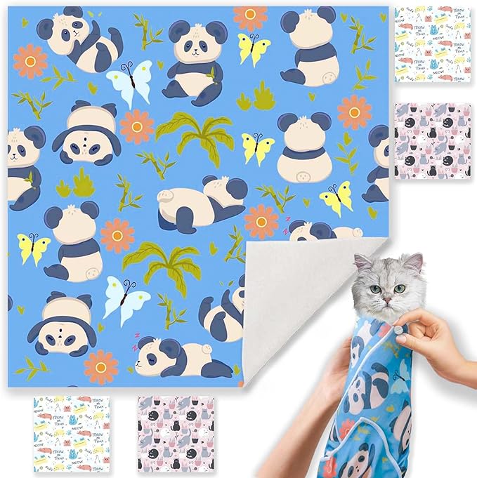 21.7" Cat Wrap for Grooming-Premium Cat Grooming Wrap Cat Restraint for Nail Clipping, Self-Adherent Soft Cat Blanket to Wrap Cat Anti-Scratch Anti-Escape Grooming Bag (Blue, L(Within 9lbs))