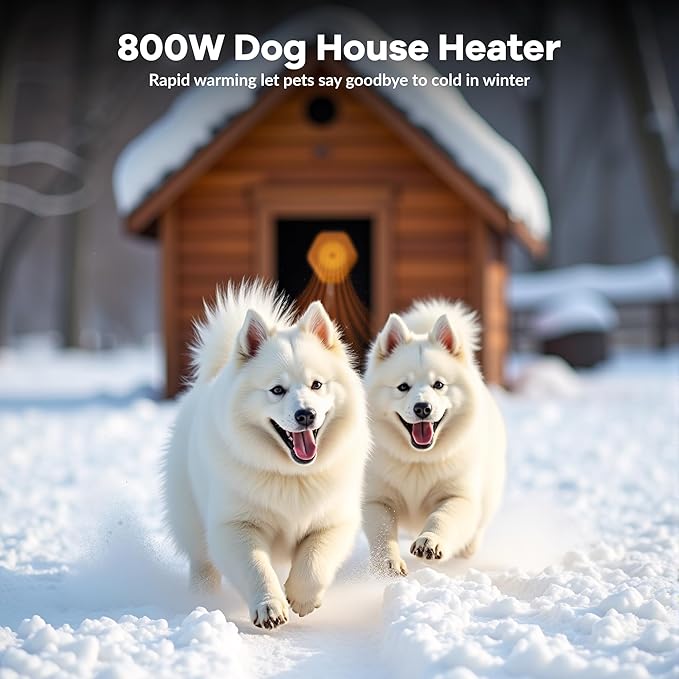 800W Dog House Heater, Pet House Heater with Over Heat Protection, Safe Dog Heaters for Outside Outdoor Dog Houses with Adjustable Digital Heating&9.8FT Anti Chew Cord