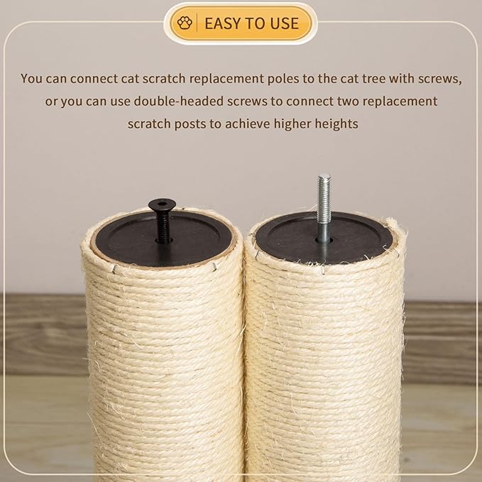 2 Root Cat Scratching Post Replacement 15.75x3.54 Cat Tree Scratch Post Replacement Natural Sisal Pole Cat Scratch Post Refill Pole Part with M8 Screws for Kitten Tree Tower Cat Furniture Accessories