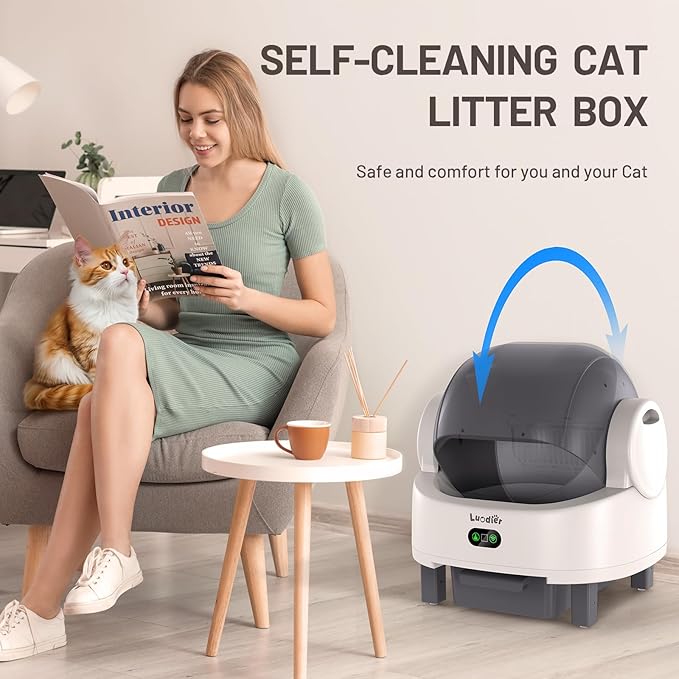 Self Cleaning Litter Box, Multiple Smart Safety Sensor, Open Top Automatic Litter Box, Large Capacity Multiple Cats, with APP Control/1 Trash Bag/1 Litter Mat, Cat Litter Box Automatic Cleaning
