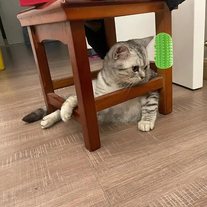 Cat Self Grooming Brush Silicone Cat Combs for Indoor Soft Cat Face Scratcher Adjustable Pet Hair Combs Cat Furniture Groomer, 4 PCS Green and Yellow Cat Self Groomer Corner Scratcher