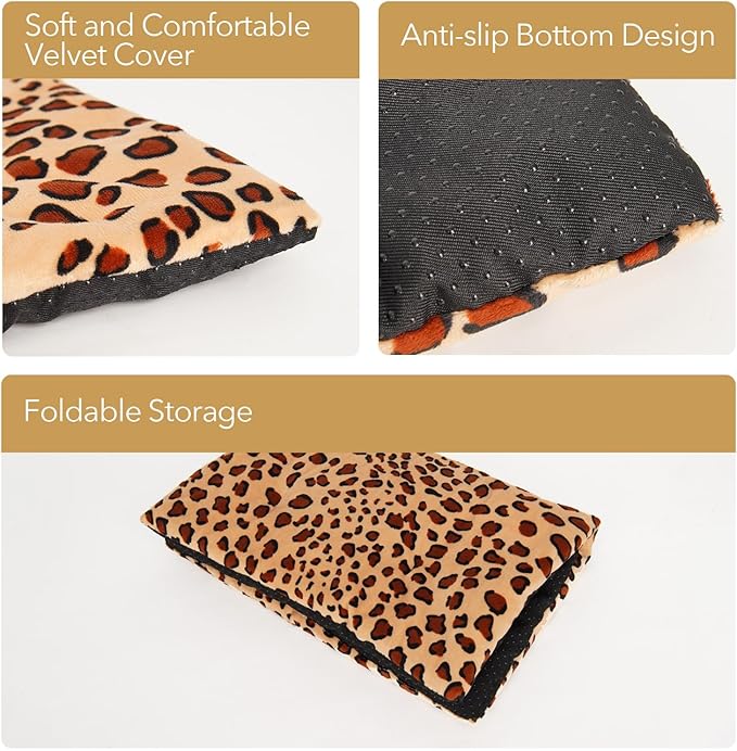 USB Heating Pad for Cat, Small Dog, 5V Safe Heated Pet Mat with 3-Temp, Hand Washable Warming Pad for Indoor Outdoor Use, Powered by Battery Operated Power Bank Car Charger (Leopard Print)