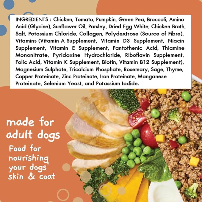 MOOCHIE Home Cooked Superfood Wet Dog Food - Beauty Skin & Coat - Chicken, Pumpkin & Tomato - No Artificial Flavors or Preservative - 6 x 9 oz Pouch