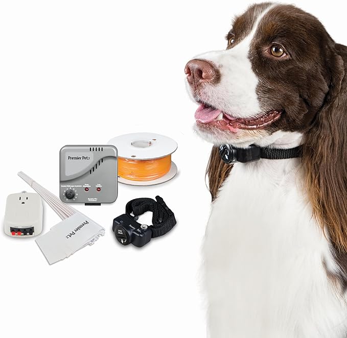 Premier Pet In-Ground Fence System - Customizable Boundary Shape for Dog Yard Safety - Expandable Coverage Area with Wire & Flag Expansion Set - Waterproof Collar - Adjustable Static Correction