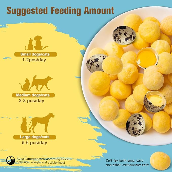 Premium Freeze-Dried Quail Egg Yolks - All-Natural Snack for Cats and Dogs, 100% Pure Quails Yolk Ingredients Pet Treats, Supports Growth with Protein & Iron, Crispy, Nutrient-Dense (S, Apricot)