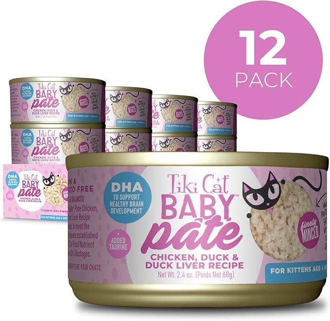 Tiki Cat Baby Pate, Wet Cat Food, Chicken, Duck & Duck Liver, 2.4 oz. Can (12 Count)
