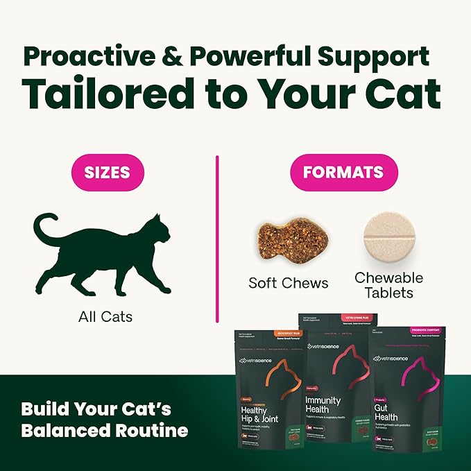 VetriScience Hairball Control Chews, Gentle Hairball Remedy for Cats, Omega-3 and Fiber Supplement, Support Digestion and Skin and Coat, Reduce Hairballs, Tasty Small Bites, Chicken, 60 Count