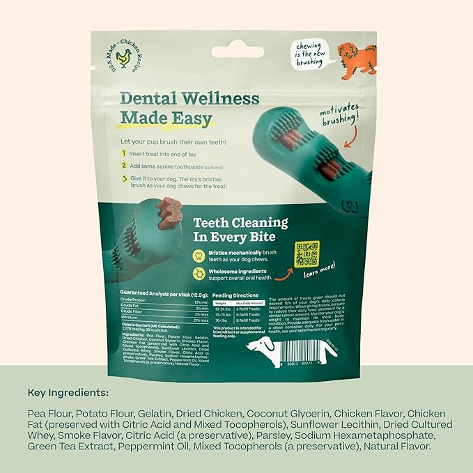 WOOF - Bite n' Brush Refills for The Dog Toothbrush Toy - Scrub Plaque and Tartar from Your Dog's Teeth and Mouth - Dog Dental Chew Toy Treats - Approximately 16 Refills - Chicken
