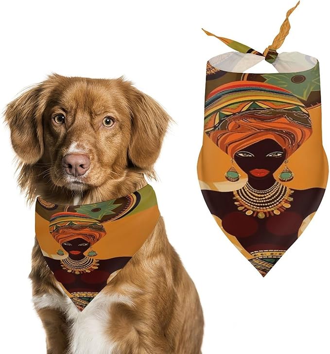 Dog Bandana Spring Pet Scarf Adjustable Triangle African Woman Printing Dog Bib Washable Polyester Puppy Bandana for Small Medium Large Dogs Cat Birthday Party Supplies