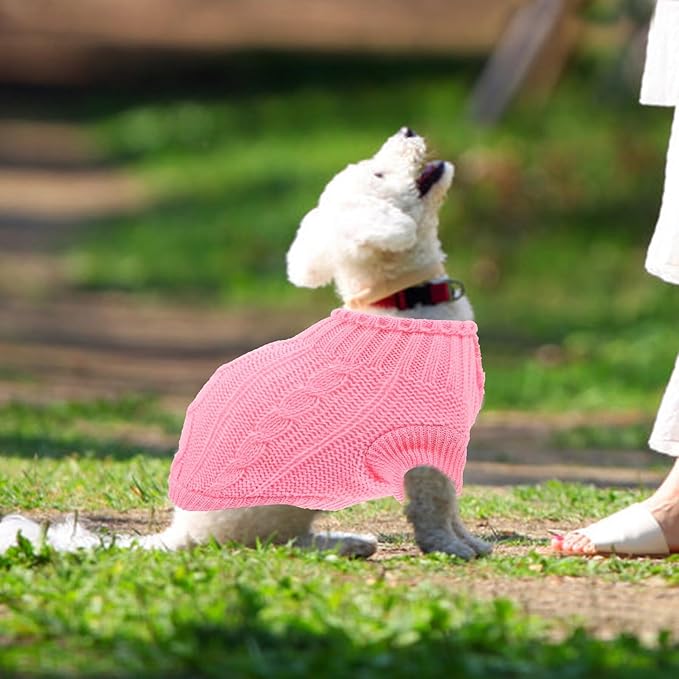 Warm Dog Sweater Turtleneck Pullover Knitted Thermal Coat Size 4 Pink for Winter Puppy Clothing Pet Supply