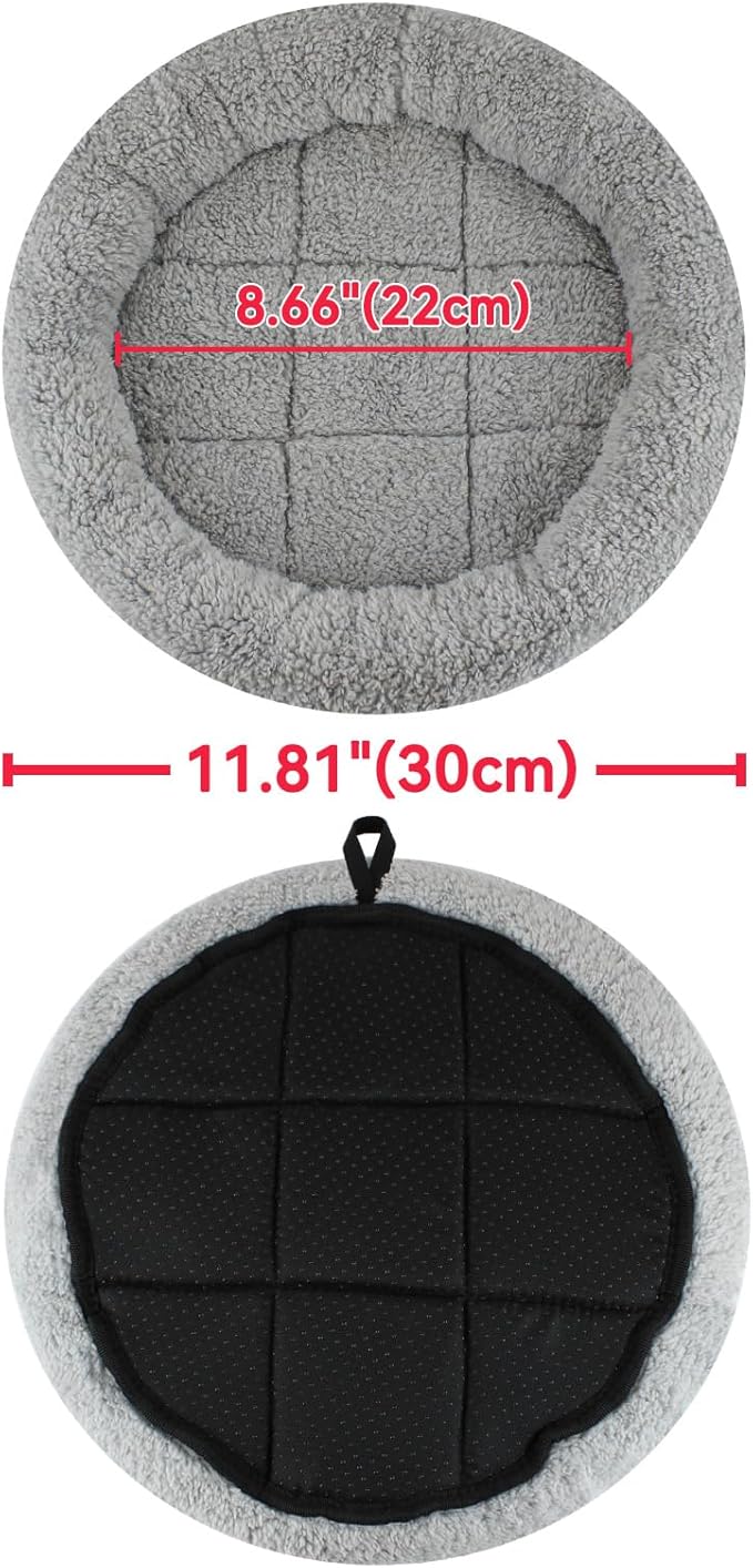 PETLESO Small Cat Bed Mat with Surrounding Pillow, 11.81" Round Pet Cushion for Cats Puppy Rabbits Curling Sleep, Indoor Furniture/Carrier/Crate Pet Self Warming Pad, Washable, Small