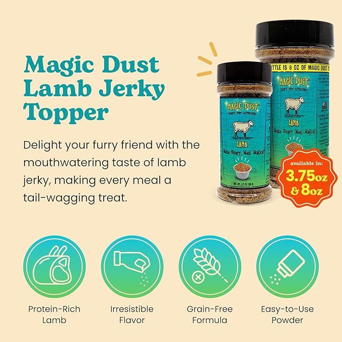 Wild Meadow Farms - Magic Dust Lamb Jerky Topper, Single Protein Pet Food Topper for Dogs & Cats, Enhance Flavor & Elevate Mealtime Excitement for Picky Eaters, Made in USA - 8 Ounce Bottle