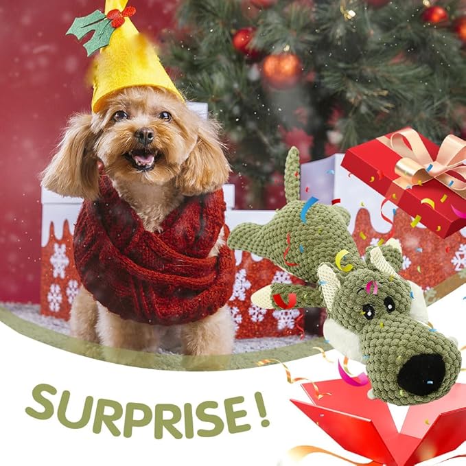 Plush Toys for Aggressive Chewers, 2025 New Interactive Dog Toys for Heavy Chewers, Durable Indestructible Puppy Squeaky Chew Toys (Green+Brown)