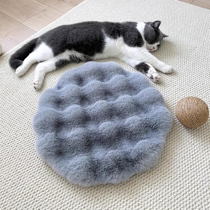 Pet Cushion Pad, Self-Warming Faux Fur Dog and Cat Bed for Indoor Pets, Cozy Plush Round Kennel Pad for Cage with Non-Slip Bottom, Winter Cat Mat Bed for Kneading (Grey,17.7in Round)