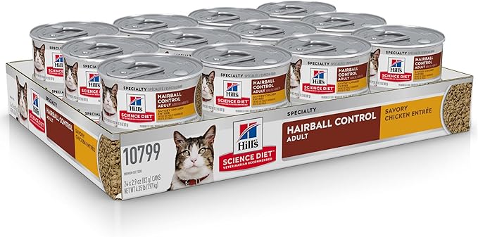 Hill's Science Diet Hairball Control, Adult 1-6, Hairball Control Support, Wet Cat Food, Chicken Minced, 2.9 oz Can, Case of 24