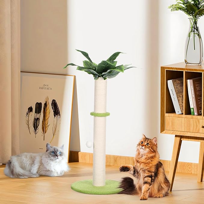 POPETPOP Decorative Cat Scratching Post with Sisal Cover Small Indoor Cat Claw Grinding Post Floor Scratcher for Kittens