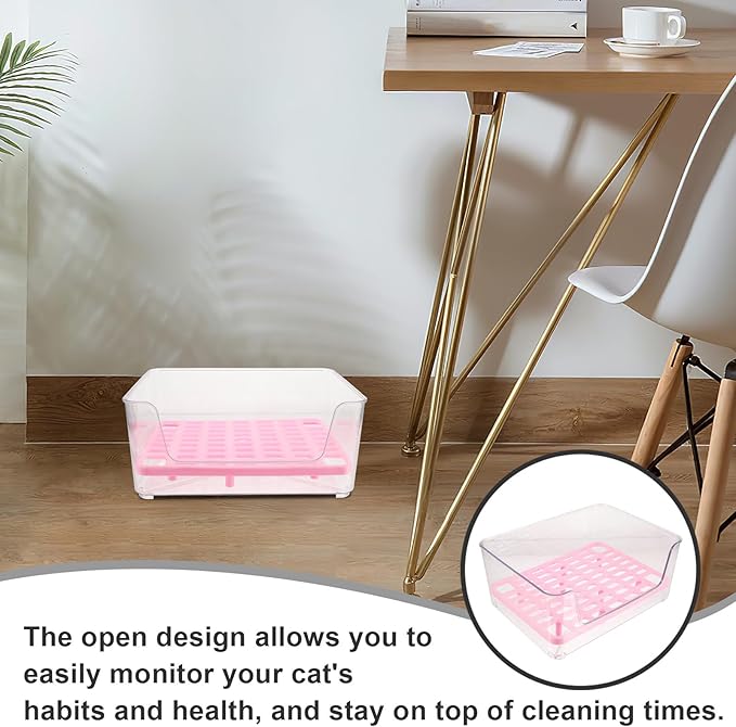 Acrylic Cat Litter Box with High Sides, Medium Pink Semi-Enclosed Pet Toilet Bedpan for Indoor Kitten Housebreaking