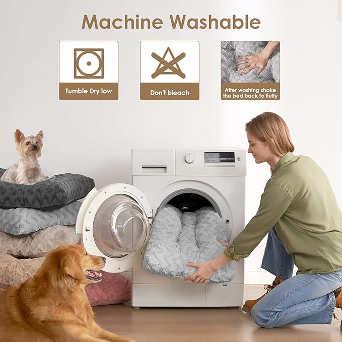 EHEYCIGA Washable Medium Dog Bed for Crate 29x21 Inch, Reversible Kennel Pad for Dogs Weight Up to 35 lbs, Plush and Comfy Pet Sleeping Mat, Grey