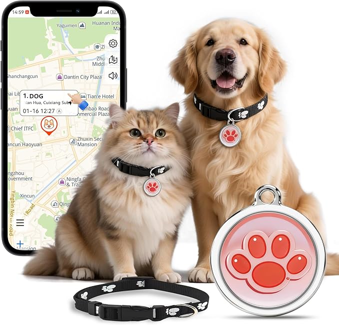 No Monthly Fee GPS Tracker for Dogs, Cats & Items – Remote Audible Alarm, 365-Day Battery Kit, IP67 Waterproof, Real-Time Tracking & History Playback, iOS/Android App