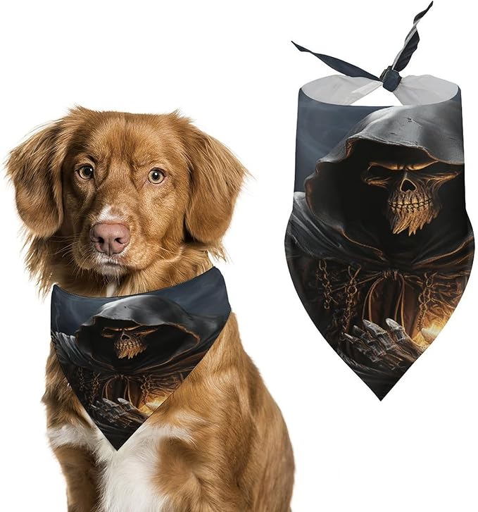 Dog Bandana Spring Pet Scarf Adjustable Triangle Grim-Reaper Printing Dog Bib Washable Polyester Puppy Bandana for Small Medium Large Dogs Cat Birthday Party Supplies