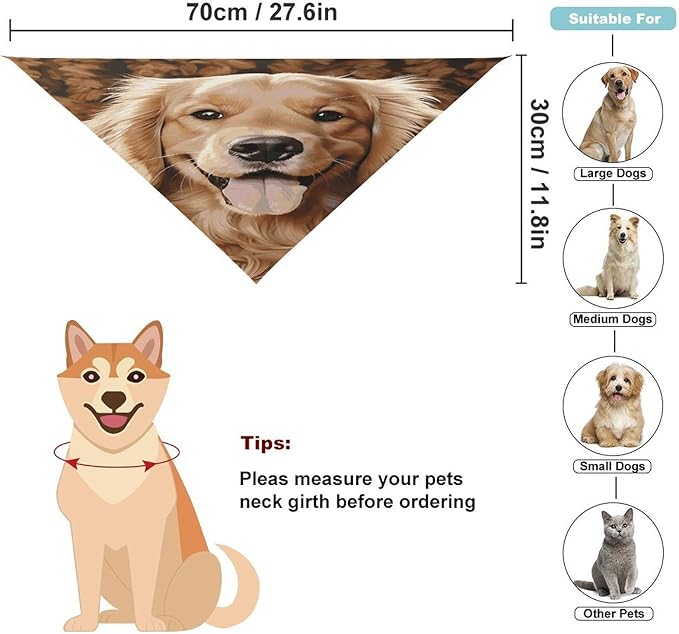 Dog Bandana Spring Pet Scarf Adjustable Triangle Cute Golden Retriever Printing Dog Bib Washable Polyester Puppy Bandana for Small Medium Large Dogs Cat Birthday Party Supplies