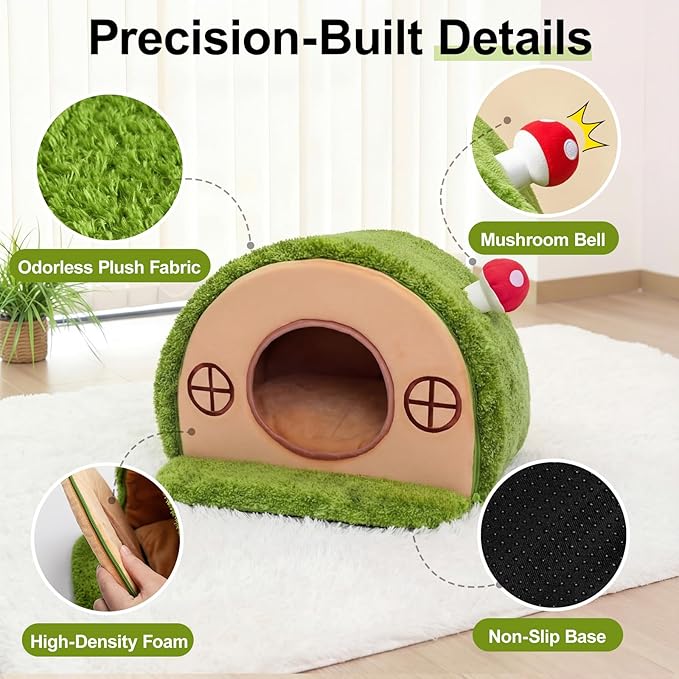 Cat Bed for Indoor Cats - Cute Cat Bed Cave, Tree Hole Cat House Tent for Kittens and Small Pets with Removable Washable Cushion & Anti-Slip Bottom, Enclosed Kitten Bed Hideaway