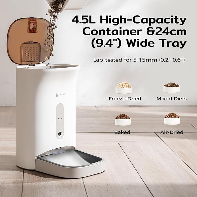 Automatic Cat Feeder with 3MP Camera,2K HD Video with Night Vision,5G/2.4G WiFi Pet Feeder with 2-Way Audio,App-Controlled Timed&Blockage Sensor,Detachable for Easy Cleaning with Desiccant for Cat/Dog
