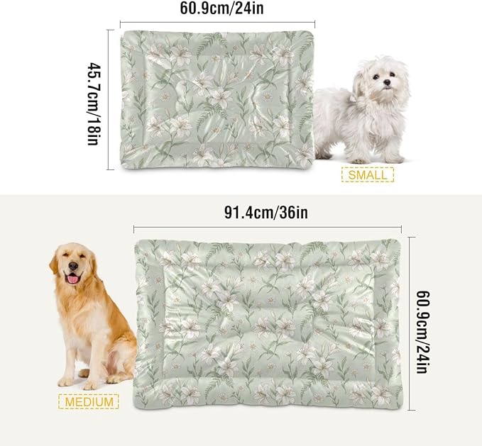 Dog Bed for Crate Washable Pet Sleep Pad, Floral Print Kennel Mat with Non-Slip Bottom, Soft Fluffy Supplies Pet for Dogs and Cats (36x24 inch)