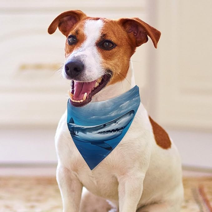 Dog Bandana Spring Pet Scarf Adjustable Triangle Ocean Sea Animal Shark Printing Dog Bib Washable Polyester Puppy Bandana for Small Medium Large Dogs Cat Birthday Party Supplies