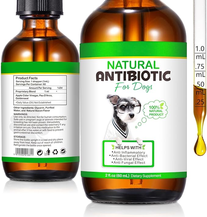 Antibiotics for Dogs, Natural Antibiotics for Dogs, Dog Antibiotics, Dog Multivitamin for Pets, Dog Supplies Antibiotics, Natural Dog Antibiotics Supports Dog Allergy and Itch Relief - 60ML