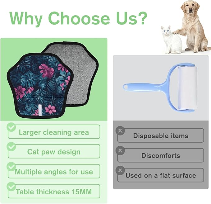 Flower Palm Leaf Electrostatic Pet Hair Removal Glove for Cats & Dogs - Reusable Grooming Mitt for Couch, Carpet, Car Seat & Laundry - Large 9x9 Inch