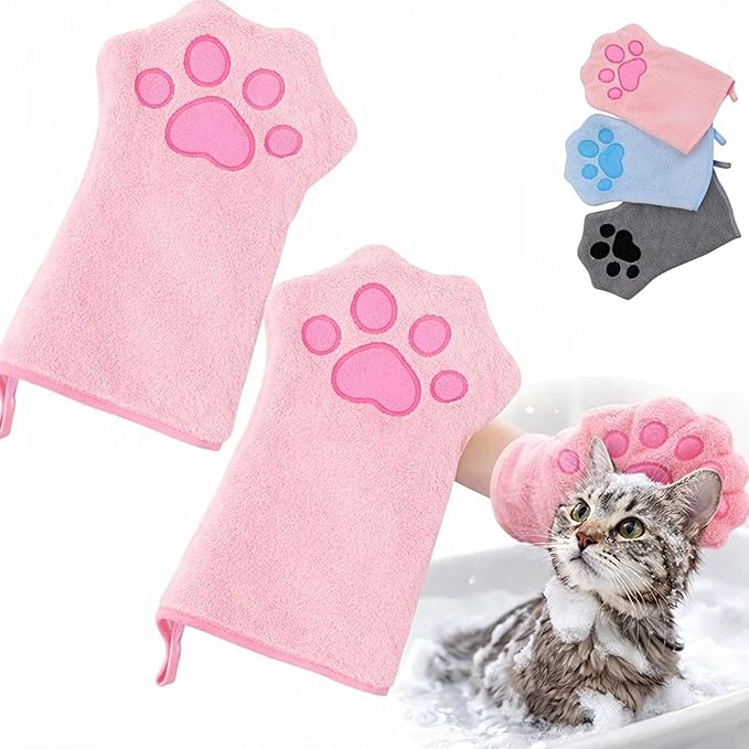 Paw Bathing Towel for Cats, Machine Washable and Reusable Pet Grooming Towels, Make Cleaning Paws Easy and Stress-Free, Gentle Cleansing & Soft, Comfortable for Daily Care & Travel (Pink)