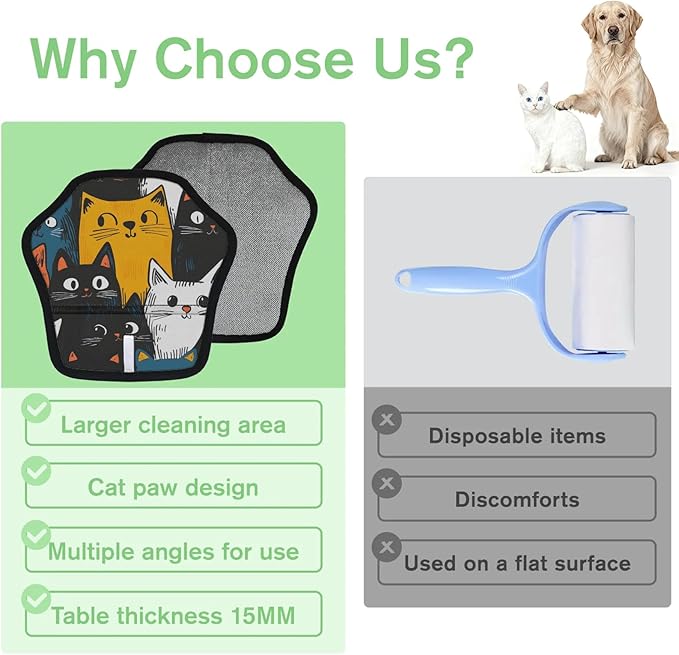 Cute Cats Pet Hair Remover Glove 2 Packs Dog Brushes for Grooming Cats Hair Remover Furniture Electricity Magic Brush Reusable Pet Hair Removal Tool Lint Brushes for Clothes, Carpet, Couch