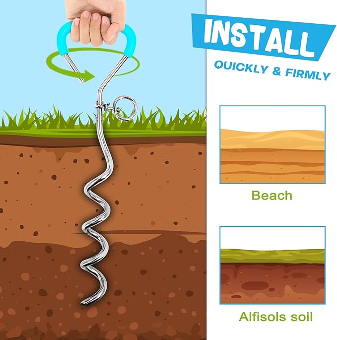 Supet Dog Tie Out Cable and Stake 32/16/10 ft Outdoor, Yard and Camping, for Medium to Large Dogs Up to 125 lbs, 16" Stake, 32/16/10 ft Cable with Durable Spring and Metal Hooks for Outdoor