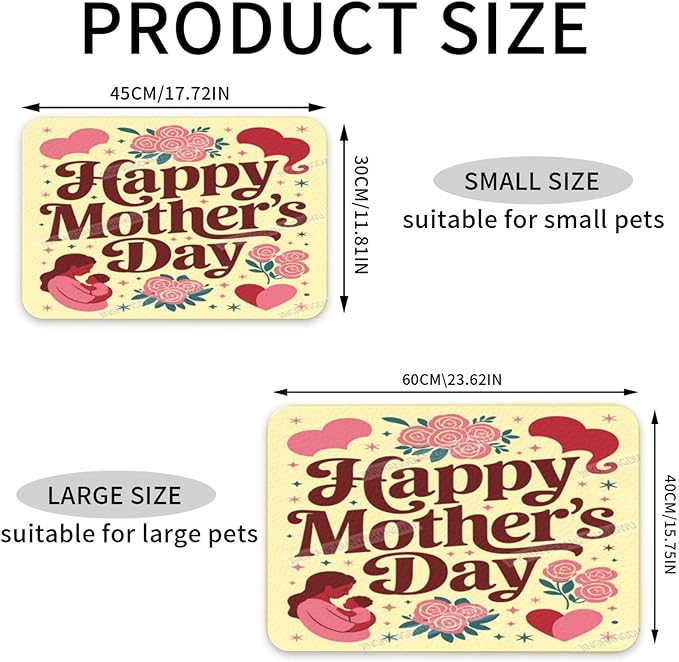 Dog Food Mat for Floors Absorbent Quick Drying Happy Mother's Day Floral Gift for Mom Ef Pet Cat Food Mat Easy-to-Clean Pet Feeding Mats Dog Bowl Mats 18X12In
